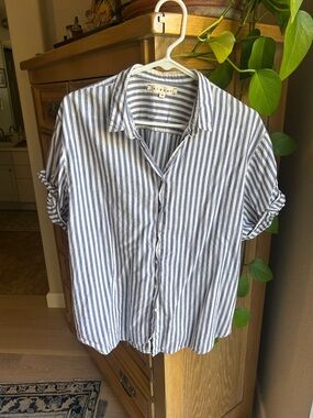 XiRENA Blue & White Vertical Stripe Button-Down Shirt